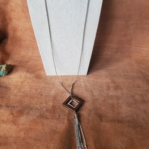 Silver and wood tassel necklace